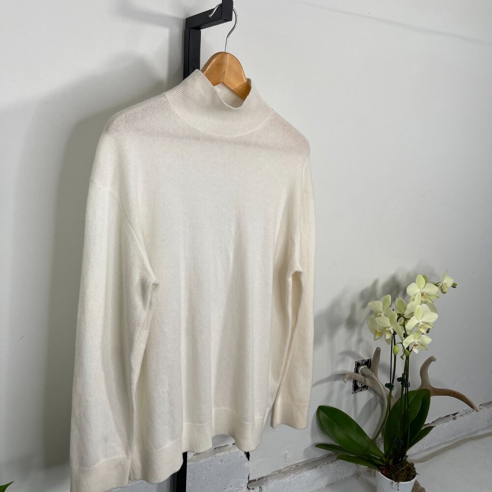 Vince Heather White Cashmere Mock Neck Long Sleeve Pullover Sweater Size M/M